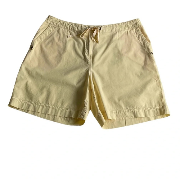 J Jill Shorts Sz 12 Yellow Zip Button Drawstring Pockets Cotton Lightweight - Picture 1 of 11